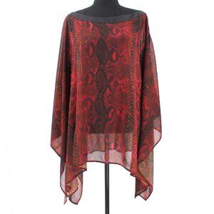 Roberto Cavalli Beachwear Kaftano Red Snake Print Draping Cover Up Top M NEW